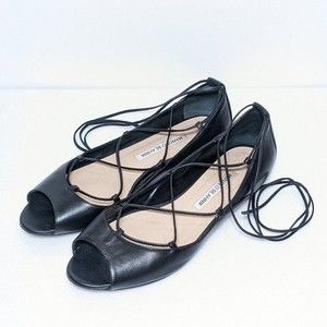 Manolo Blahnik Aneska Leather Lace-Up Open-Toe Black Flat